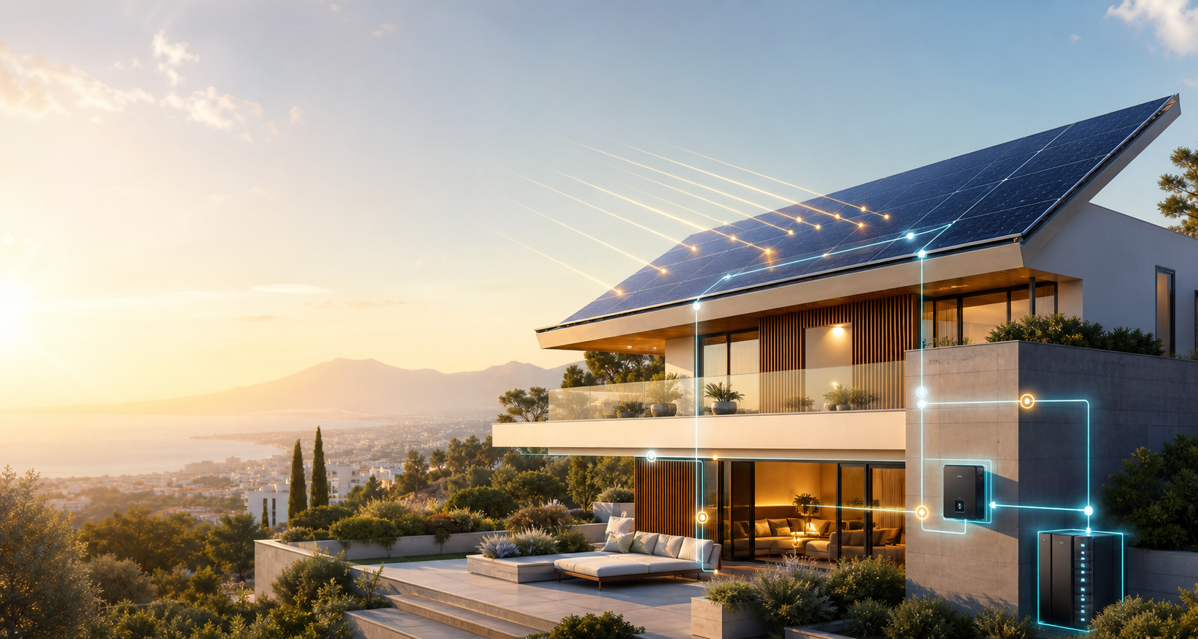 Hogar moderno con instalacion solar y datos energeticos